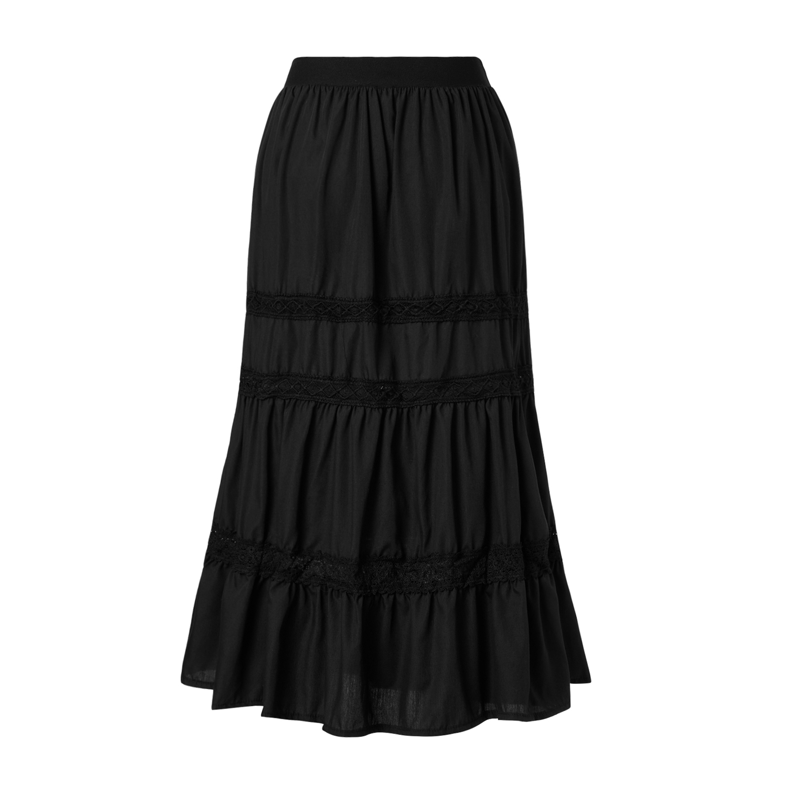 Lace Trim Skirt A Shape Women Maxi Skirts Loose Fit Ladies Pleated