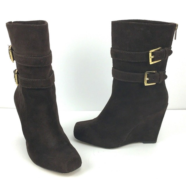 Michael Kors Wedge Suede Leather Womens Boots Booties 8 M Brown | eBay