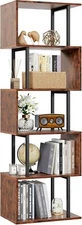 Furologee 6-Tier Bookshelf, Tall S-Shaped Geometric Bookcase, Industrial Freesta