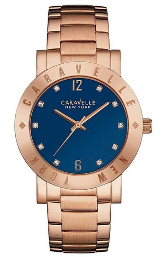Caravelle New York 44L202 Women's Blue Analog Watch Rose Gold-Tone Band - 第 1/1 張圖片