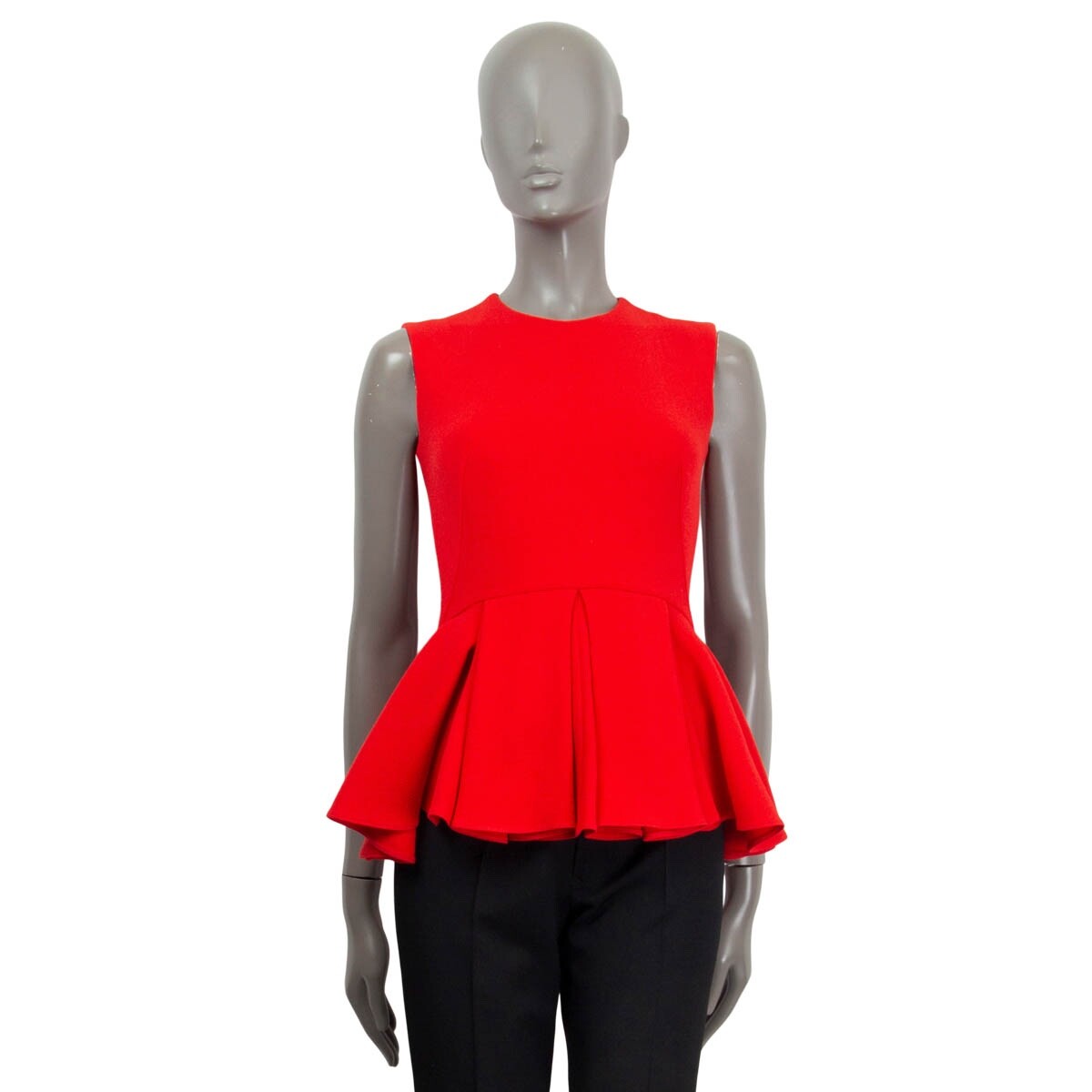 66383 auth CHRISTIAN DIOR red wool SLEEVELESS PEPLUM Top Shirt 34