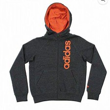Adidas Youth Full Zip Solid Sweater Hoodie boys medium 10/12 gray orange logo 