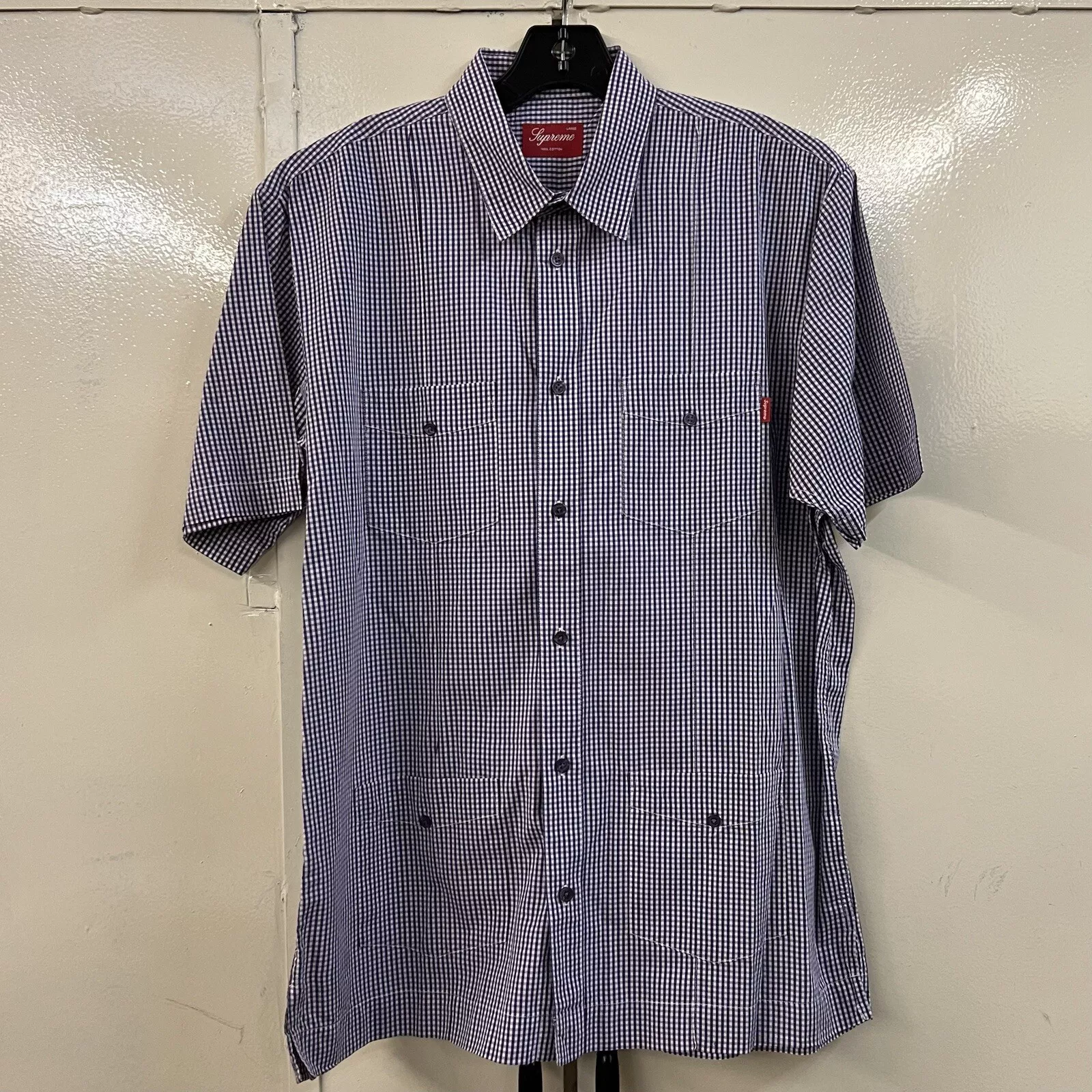 SUPREME CHEMISE BOUTONNÉE VICHY PLAID 4 POCHES VIOLET BLANC TAILLE L LARGE