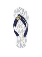 L K NWT Size 7 Michael Kors Jet Set Signature Flip Flops Navy Blue/White Logo