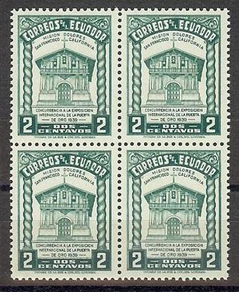 Ecuador 1939 Sc# 382 Dolores mission Exposition San Francisco block 4 MNH - Picture 1 of 1