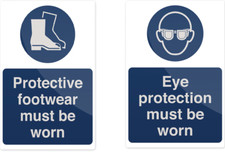2 x Rigid Construction Site Warning Signs Footwear Eye Protection Must Be Worn
