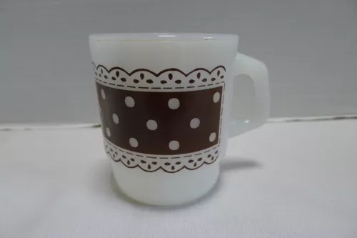 Fire King Anchor Hocking Brown Polka Dot Lace Mug