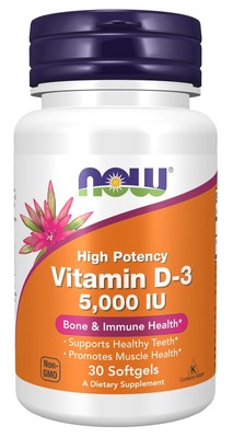 NOW Foods Supplements Vitamin D-3 5000 IU Bone & Immune Health* 30 Softgels