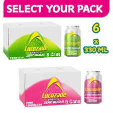 Lucozade Zero Tropical, Pink Lemonade Energy Drink Powered By Vitamin B3 6x330ml