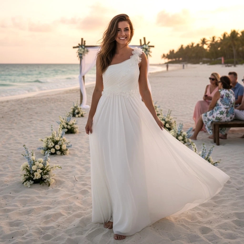 One Shoulder Beach Dress Wedding Dresses for sale