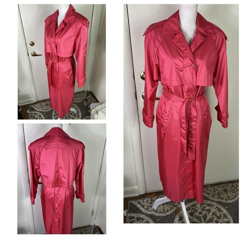 Worthington Essentials women Trench rain Coat Sz 4 petite dark pink pockets NWOT