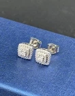 Unique Designs Diamond Halo Square Tiered Sterling Silver Stud Earrings VTG