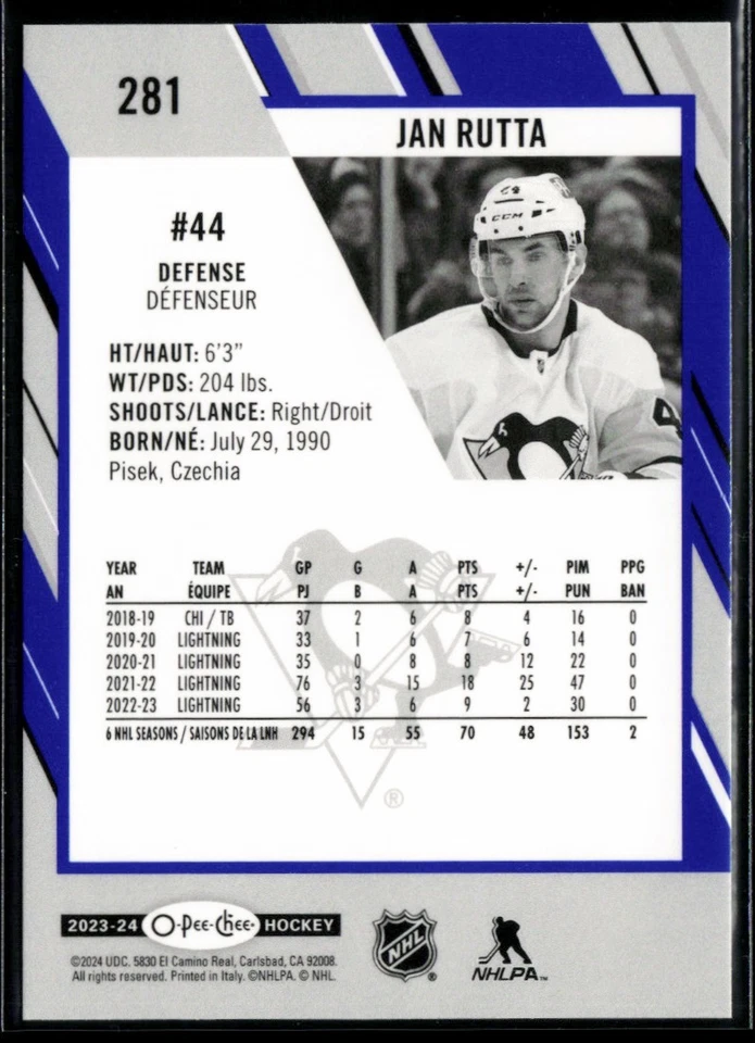 2023-24 O-Pee-Chee Blue #281 Jan Rutta - Image 2 of 2