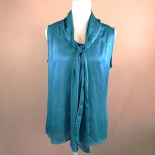 Charter Club Petite Sleeveless Tie-Neck Blouse Teal FREE SHIPPING