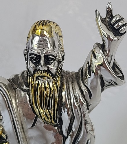 Statua Mosè in argento sterling 925/oro accenti realizzati SC NUOVA made in Israel - Foto 2 di 13