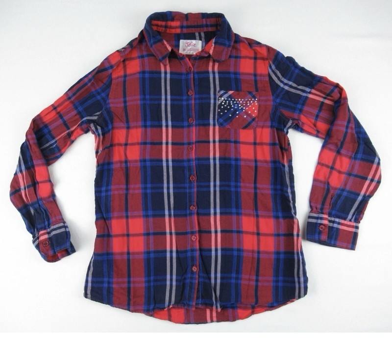 Justice Girl's Rhinestone Pocket Plaid Flannel Shirt Size 10