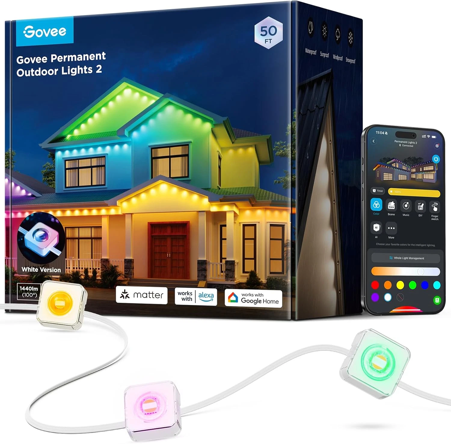 Permanent Outdoor Lights 2, 50Ft RGBIC Outdoor Lights with 16 Million Colors and