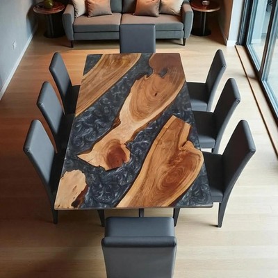 Luxus Epoxidharz River Esstischplatte Live Edge Holz