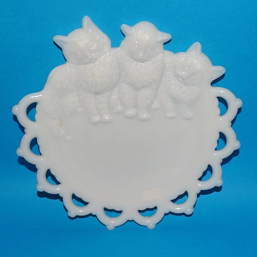 milk glass cat plate products for sale | eBay