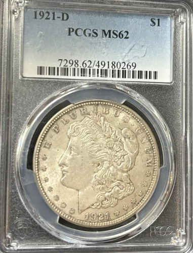 1921-D $1 Morgan Silver Dollar PCGS MS 62 | Uncirculated UNC, Toned