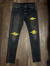 Amiri MX1 Distressed Jeans Size 36 Dark Indigo/Yellow
