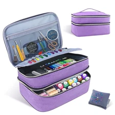 Sewing Organizer Bag - 11.5"x8"x6" Double-Layer Sewing Box with Storage for S...