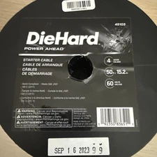 DIE HARD 4AWG BLACK BATTERY/ STARTER CABLE - MADE IN USA - 50 FEET