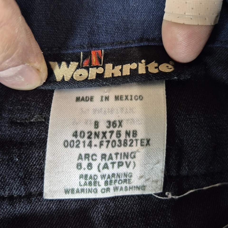 Pantalones de trabajo Workrite FR Nomex 2112 HRC 1 resistentes al fuego para hombre 36 azul marino  Foto 2 de 4