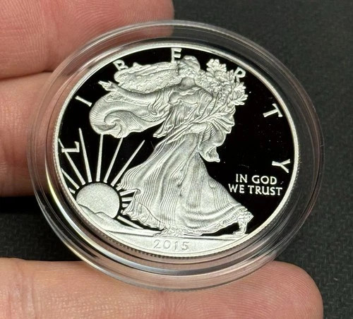 GEM PROOF 2015-W American Silver Eagle Dollar in Capsule, $1 U.S. .999 Coin ASE