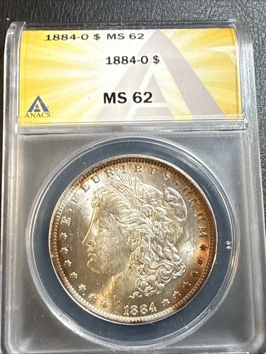 1884-O Lovely Morgan Silver Dollar ANACS MS63 Colorful Rims Rusty Toning