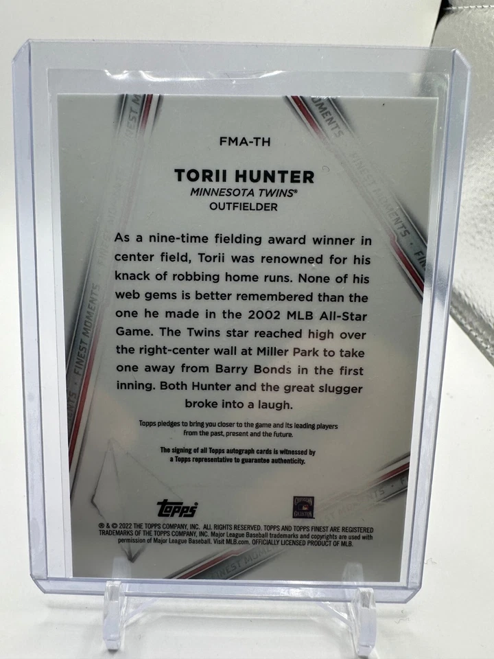 2022 Topps Finest Moments Refractor Torii Hunter Signed AUTO Minnesota Twins - Image 3 of 3