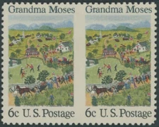 1969, USA GRANDMA MOSES, 6C, HORIZ PAIR IMPERF BETWEEN, NH, SC. #1370a