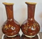 Vintage Collectible Pair HULL Brown Drip Glaze Oil & Vinegar Cruets USA Pottery