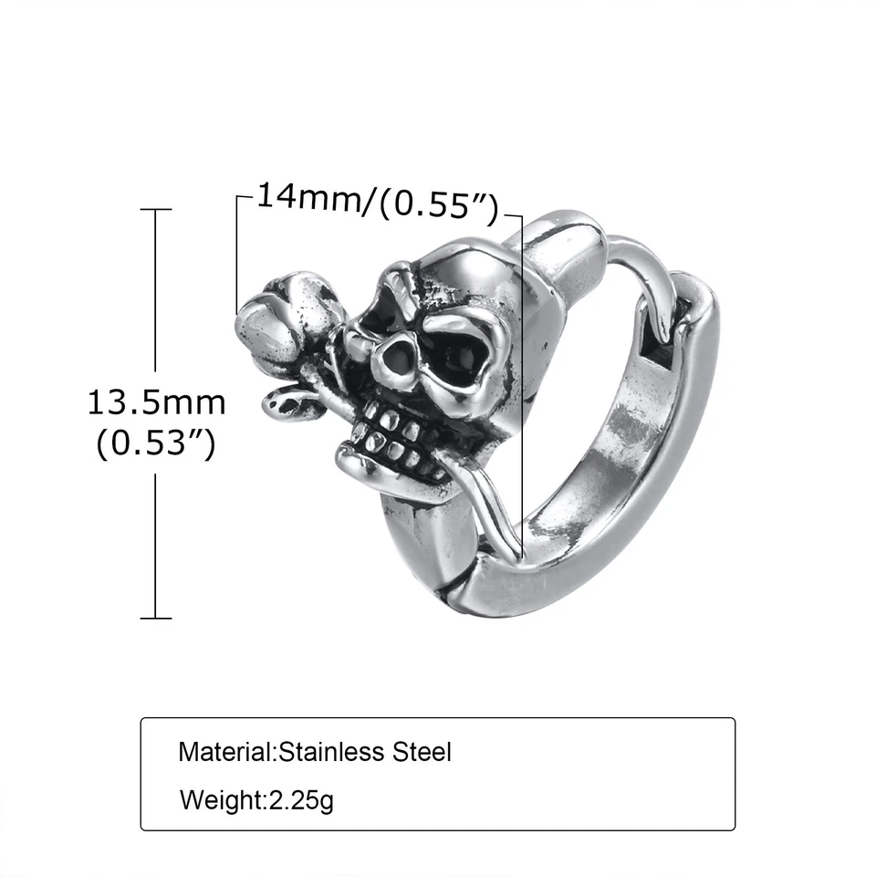 Pequeños Hombres Aros Moda Calavera Huggie Pendientes con Rosa Hombres Aros Plata Foto 2 de 4