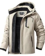 Moerdeng Mens Beige Waterproof Windproof Warm Hooded Winter Jacket M NWT