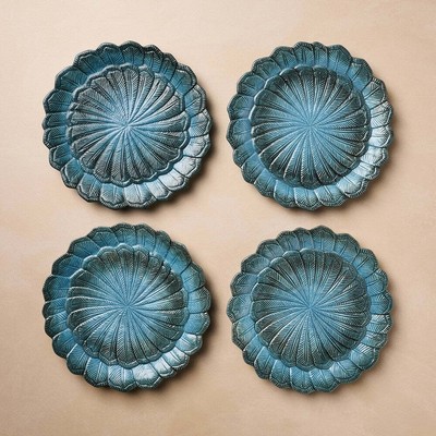 4pc 9'' Stoneware Feather Salad Plates