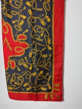 VTG ELIZABETH ARDEN 100 SILK SCARF RED DOOR GOLD RED BLACKCHAINS CHARMS