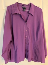 Venezia Purple Long Sleeve Button Front Collared Blouse Shirt Womens 26/28