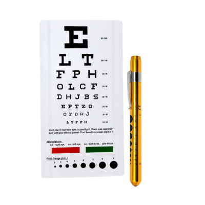 Medical Diagnostic 2 Pc Eye Exam Kit Gold Penlight + Snellen Chart Ophthalmology