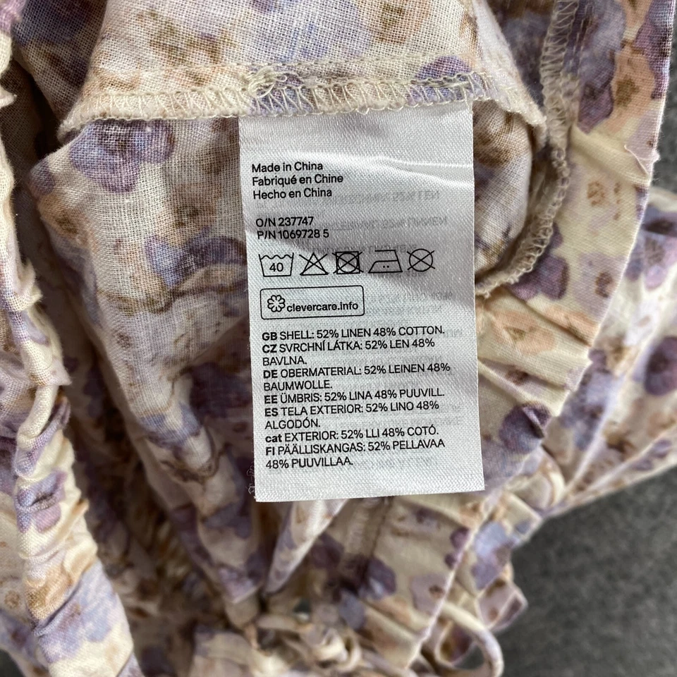 H&M Cropped Top Women S Small Beige Floral Square Neck Short Sleeve Linen Casual - Image 4 of 4