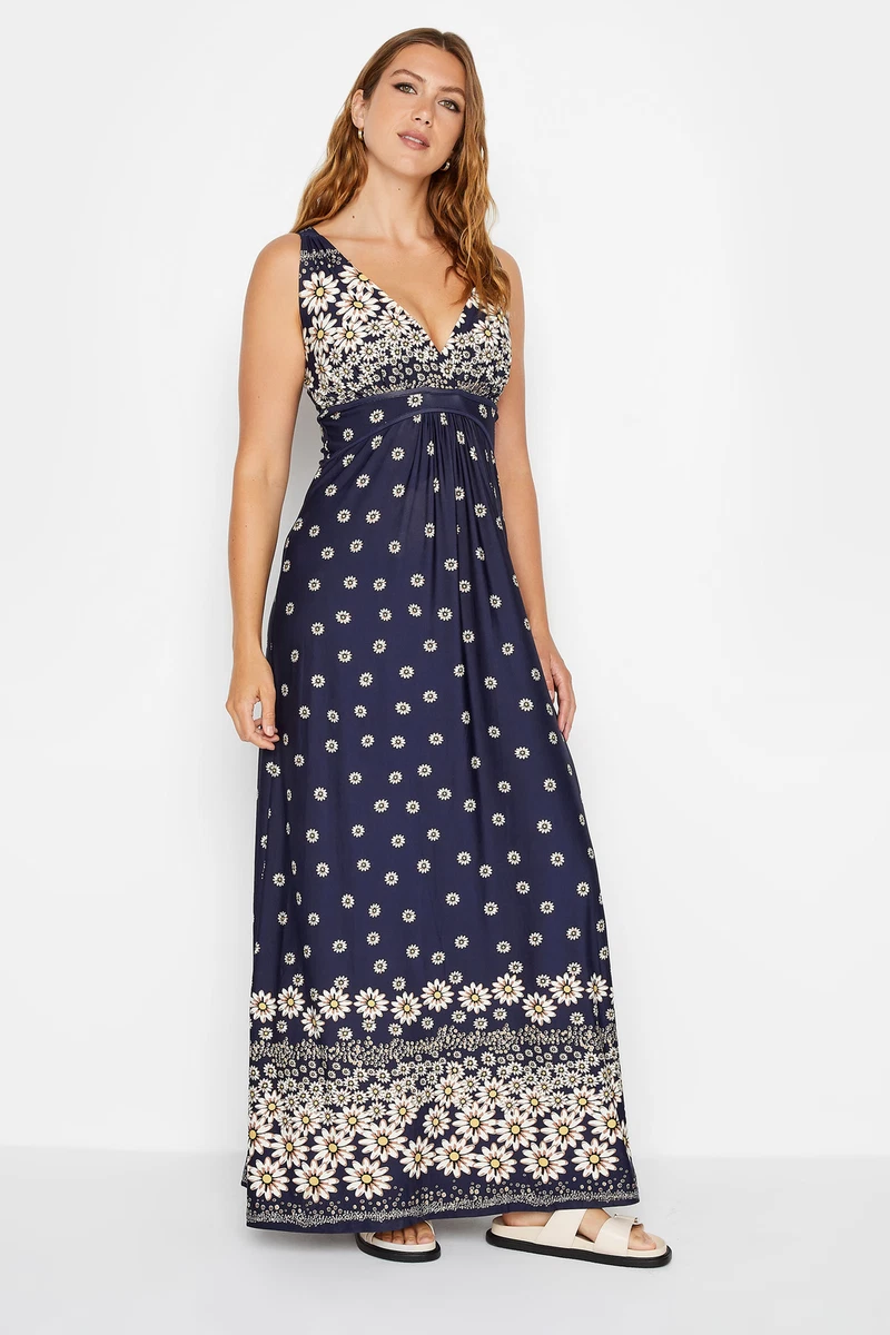 LTS Tall Women s Navy Blue Daisy Print Maxi Dress eBay