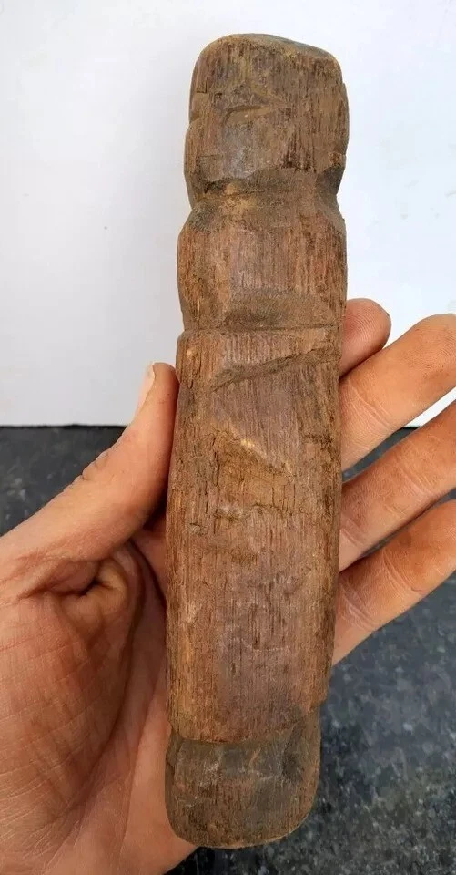 收藏品老式稀有手工雕刻木制部落人像雕像雕塑 — 第 4/4 张图片