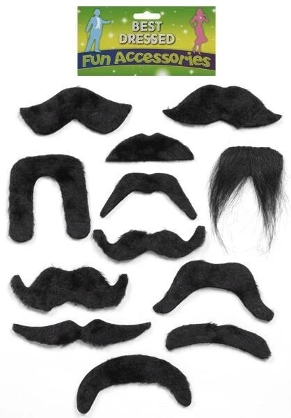 HENBRANDT Fancy Dress Moustache Assorted Collection - Pack of 12