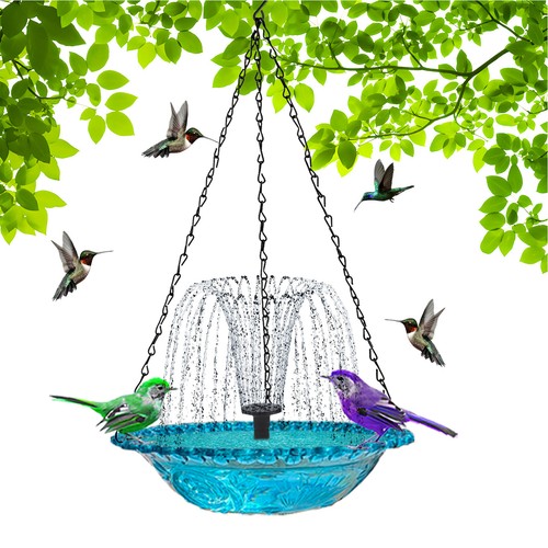 Hanging Bird Bath - Bird Bath Bowl with Solar Fountain Pump - Picture 4 of 8