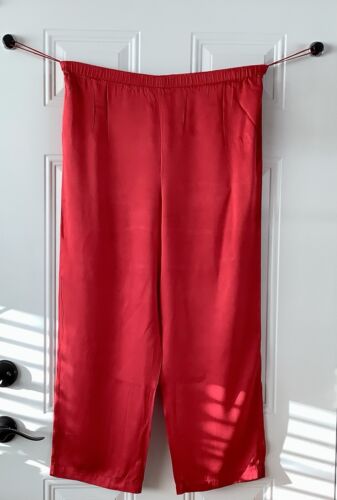 Vintage Pajama Bottoms 100% Silk Size L By Lauren Alexandra, Buttery Red
