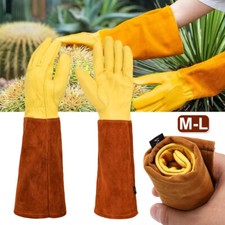 Cowhide Leather Gloves Heavy Duty Thorn Proof Gauntlet Gardening Long Gauntlet