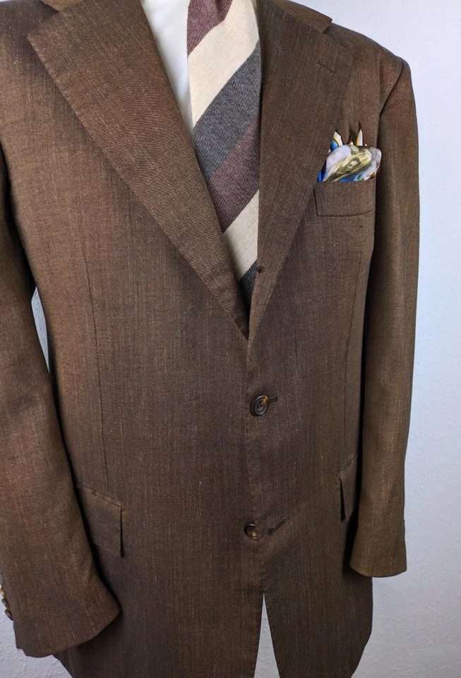 EXCLUSIVE Kiton Linen Cashmere 46 US 56 EU 7R Brown 3/2 Roll Handmade Top Jacket - Image 4 of 4