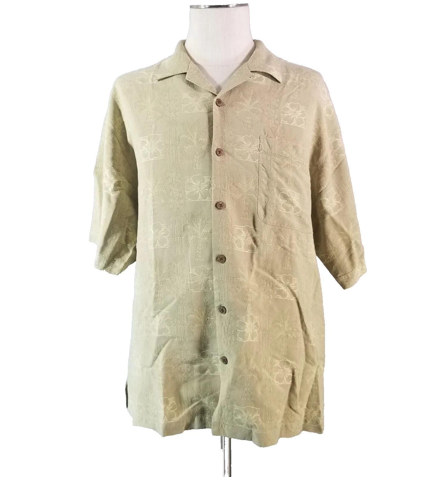Tommy Bahama shirt men's large green Floral silk Tiki aloha
