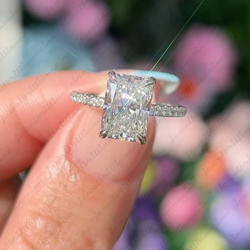 2.51Ctw Radiant Moissanite Hidden Halo Engagement Ring In 14K