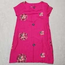 Ben Thanh Floral Embroidered Peasant Flounce Mini Dress Flower Pink Cotton NWT